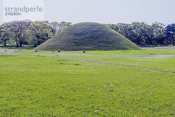 Large mound of royal tomb in Gyeongju city  South Korea  Asia