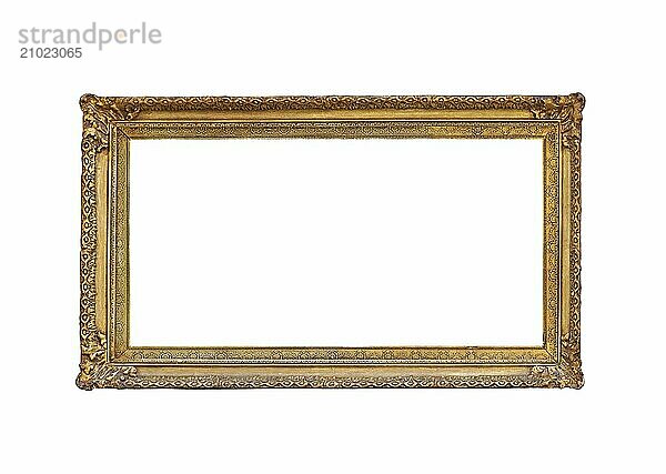 Panoramic rustic gold frame isolated on white