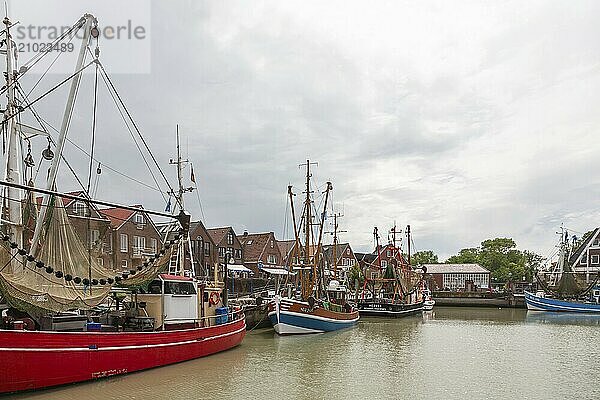 Cutter harbour Neuharlingersiel  shrimp cutter  East Frisia  Lower Saxony  Germany  Europe