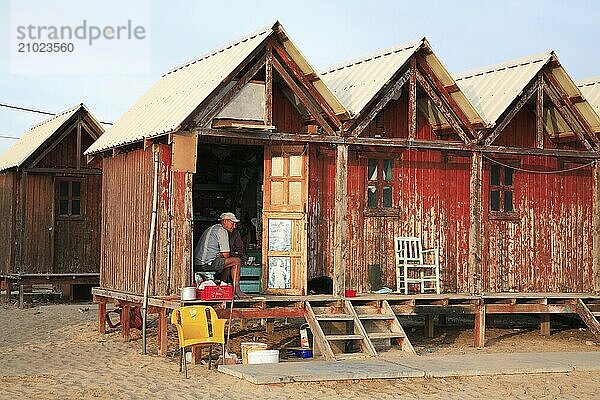 Old fishermen's huts in Armacao de Pera  Algarve  Portugal  Europe