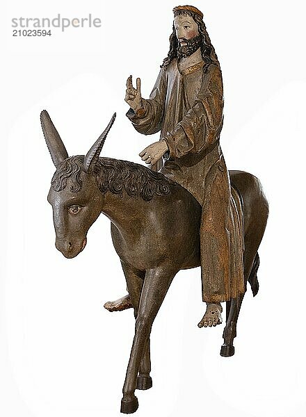 Palmesel  wooden figure from 1470  on a white background  Franciscan Museum  Villingen  Baden-Württemberg  Germany  Europe