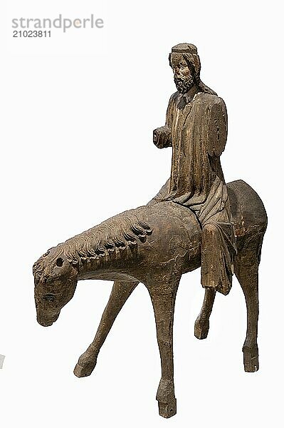 Palm tree donkey  wooden figure from around 1350  on a white background  Diocesan Museum  Rottenburg  Baden-Württemberg  Germany  Europe