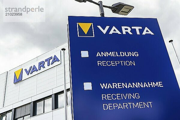 Varta  plant for the production of batteries  electromobility. Logo on the factory building. Ellwangen  Baden-Württemberg  Germany  Europe