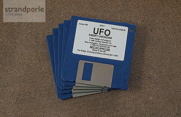 Gothenburg  Sweden ? august 3 2014: UFO Enemy Unknown game disks for Amiga 500