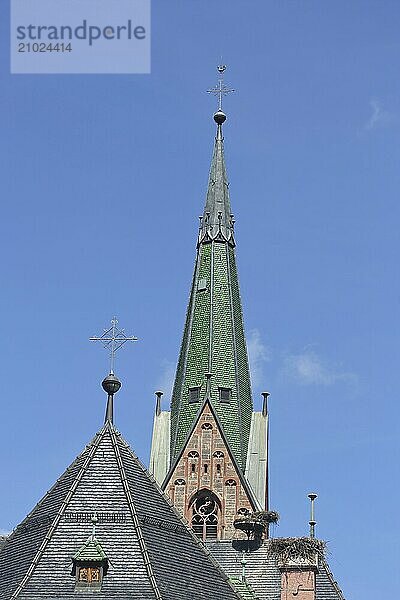 Spire of the neo-Gothic parish church of St Mauritius  Hausach  Kinzigtal  Southern Black Forest  Black Forest  Baden-Württemberg  Germany  Europe