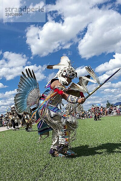 Coeur d'Alene  Idaho USA  07-23-2016. Young dancers participate in the Julyamsh Powwow on July 23  2016 at the Kootenai County Fairgrounds in Coeur d'Alene  Idaho