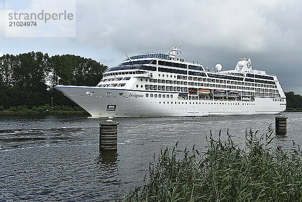 Cruise ship Insignia sailing in the Kiel Canal  Kiel Canal  Schleswig-Holstein  Germany  Europe