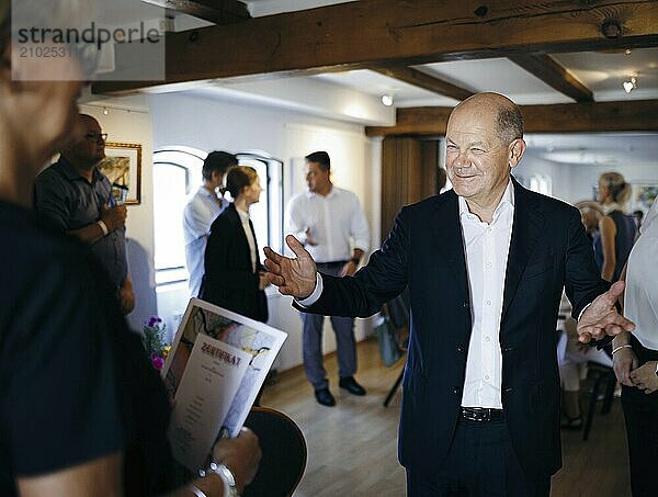 Federal Chancellor Olaf Scholz  (SPD)  photographed during a visit to the Alte Dampfbaeckerei in Seelow  on the occasion of his summer tour. 29.08.2024