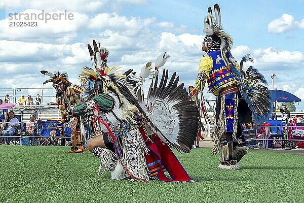 Coeur d'Alene  Idaho USA  07-23-2016. Young dancers participate in the Julyamsh Powwow on July 23  2016 at the Kootenai County Fairgrounds in Coeur d'Alene  Idaho