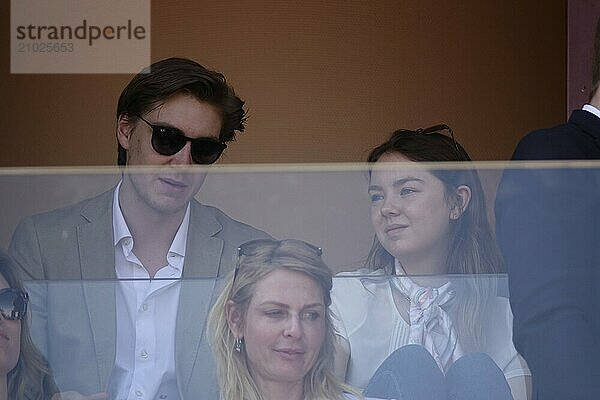 Alexandra von Hannover  daughter of Caroline von Hannover and Ernst August von Hannover  with boyfriend Ben-Sylvester Strautmann in a box at Court Rainier III in the Monte-Carlo Country Club at the Rolex Monte-Carlo Masters 1000 tennis tournament of the ATP World Tour  Principality of Monaco