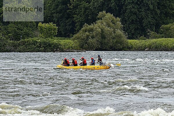 Recreation  rafting on the Saint Lawrence River  Montreal  Province of Quebec  Canada  North America