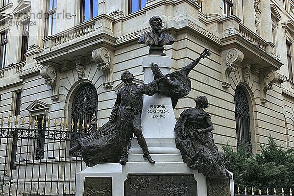 Bucharest  in the centre  monument of Eugeniu Carada near the building of the National Bank  Eugen Carada was the first director of the National Bank  Romania  Europe