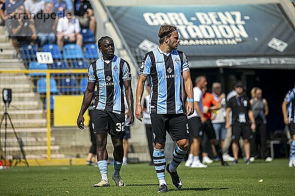 Football 3rd division  season 2024/25  matchday 4: Waldhof Mannheim vs 1. FC Saarbrücken. Picture: Kennedy Onyedika Okpale (32) and Felix Lohkemper (9)  Waldhof Mannheim