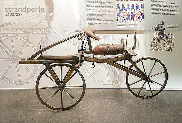 Wooden draisine (around 1820)  PS.SPEICHER Museum  Einbeck  Lower Saxony  Germany  Europe