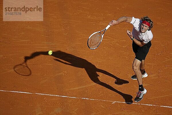 German tennis player Alexander Zverev in the semi-finals against Kei Nishikori at the Monte-Carlo Country Club at the Rolex Monte-Carlo Masters 1000 ATP World Tour tennis tournament  Principality of Monaco