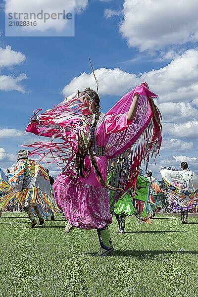 Coeur d'Alene  Idaho USA  07-23-2016. Young dancers participate in the Julyamsh Powwow on July 23  2016 at the Kootenai County Fairgrounds in Coeur d'Alene  Idaho