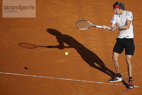 German tennis player Alexander Zverev in the semi-finals against Kei Nishikori at the Monte-Carlo Country Club at the Rolex Monte-Carlo Masters 1000 ATP World Tour tennis tournament  Principality of Monaco