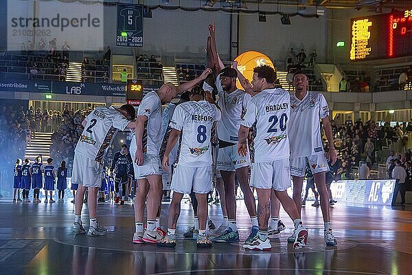 16.03.2024  SNP-Dome Heidelberg: The Rostock Seawolves team ahead of their visit to Academics Heidelberg on matchday 24 of the 2023/24 season