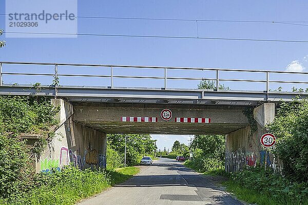 Railway bridge with road  Bremen  Germany  Europe