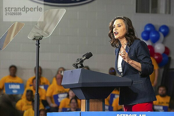 Detroit  Michigan  USA  2 September 2024  Michigan Governor Gretchin Whitmer was a wearm-up speaker for Kamala Harris at a Labor Day campaign rally  North America