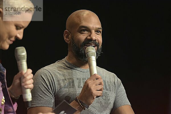 MANNHEIM  GERMANY  MARCH 17: Actor Khary Payton (Ezekiel on The Walking Dead) at the Walker Stalker Germany convention. (Photo by Markus Wissmann)