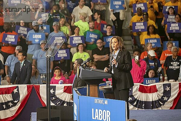 Detroit  Michigan  USA  2 September 2024  Presidential candidate Kamala Harris campaigns at a Labor Day rally  North America