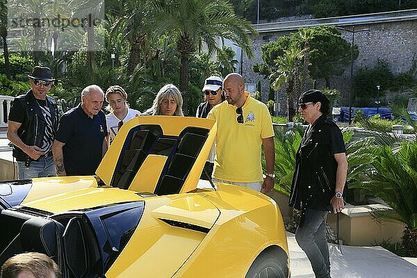 Drummer Mikkey Dee from the hard rock band Scorpions is delivered a yellow Lamborghini in front of a concert in the Principality of Monaco