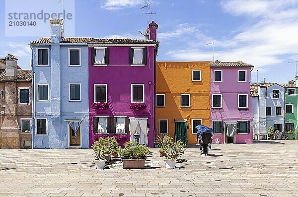 City view of Burano with colourfully painted houses and canals. Burano  Venice  Veneto  Italy  Europe