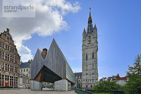 14th century Ghent Belfry and the City Pavilion  Ghent  Flanders  Belgium  Europe