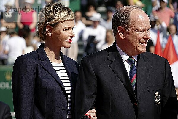 Princess Charlene and Prince Albert II of Monaco at the award ceremony Rafael Nadal after the final of the Rolex Monte-Carlo Masters 1000 ATP World Tour tennis tournament on Court Rainier III of the Monte-Carlo Country Club  Principality of Monaco