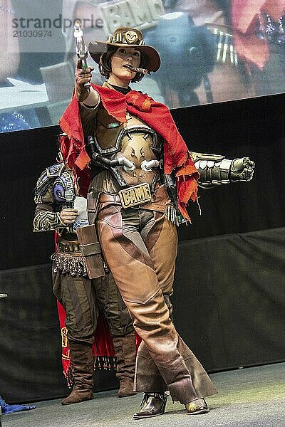 STUTTGART  GERMANY  JUN 30th 2018: Cosplay Contest  Jesse McCree from Overwatch by cosplayer Miss Weasleby  at Comic Con Germany Stuttgart  a two day fan convention