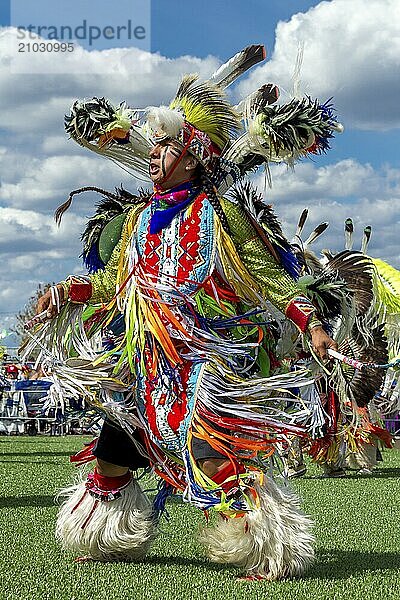 Coeur d'Alene  Idaho USA  07-23-2016. Young dancers participate in the Julyamsh Powwow on July 23  2016 at the Kootenai County Fairgrounds in Coeur d'Alene  Idaho