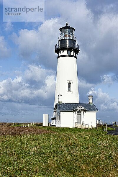 A partly sunny day at Yaquina Bay Lighthouse in Newport  Oregon