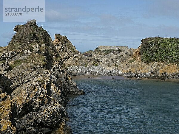 Coast of Pembrokeshire in Wales with the island of Thorne in the background