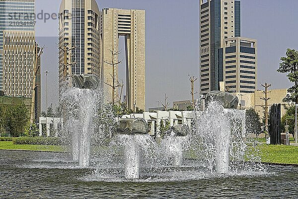 Decorative water fountain and skyscrapers in Kuwait