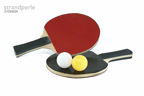 Pair of table tennis rackets and a table tennis balls isolated on white background  table tennis equipment