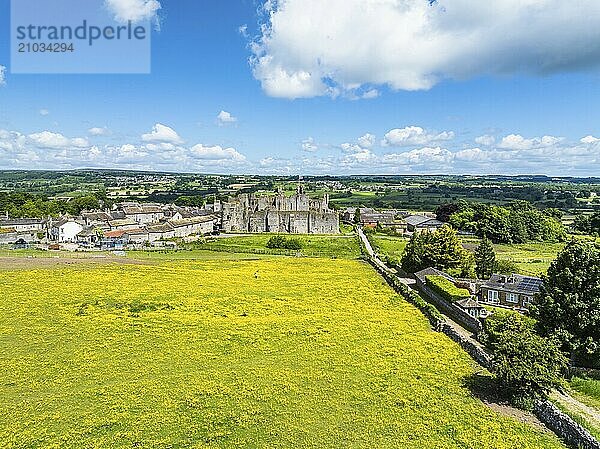 Middleham Castle from a drone  Middleham  Wensleydale  North Yorkshire  England  United Kingdom  Europe