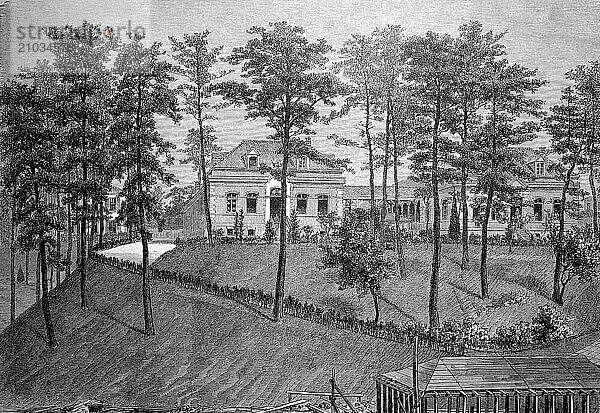 The German naval hospital in Yokohama  Japan  in 1880  Historical  digital reproduction of an original from the 19th century  Asia