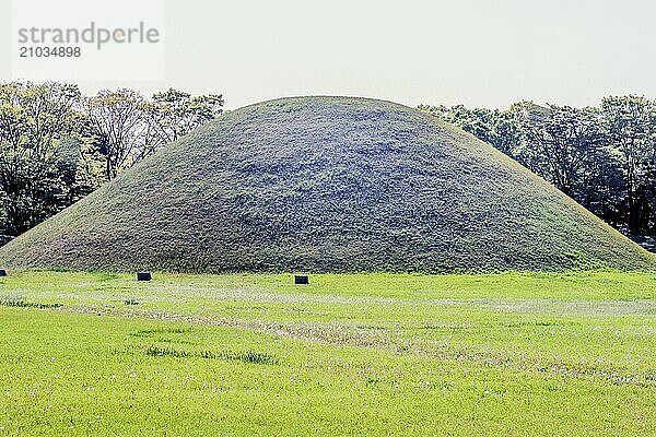 Large mound of royal tomb in Gyeongju city  South Korea  Asia