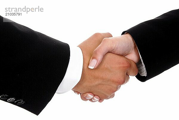 Handshake between man and woman  greeting  signing a contract  studio