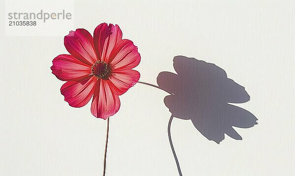 A vibrant cosmos flower against a backdrop of white  casting a striking shadow AI generated