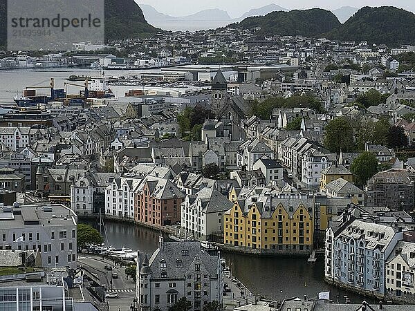 View of houses from the Byrampen in Ålesund  Norway  Europe