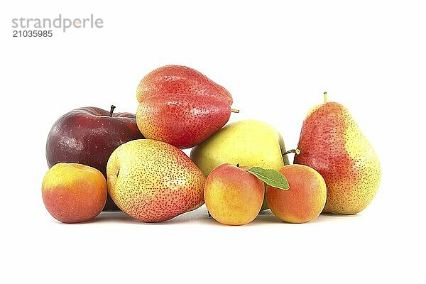 Assortment of fresh healthy fruits isolated on a white background. Multivitamin and juicy rich fruits