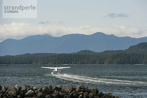 Seaplane take-off at Tofino on Vancouver Island  Canada  North America