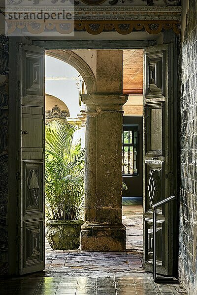 Door inside an old baroque church open to its internal courtyard in Olinda  state of Pernambuco  Olinda  Pernambuco  Brazil  South America