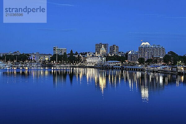 A photo of the inner harbor at dusk in Victoria  BC Canada