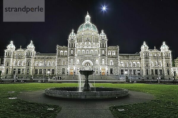 The parliament building all lit up at night in Victoria BC  Canada  North America