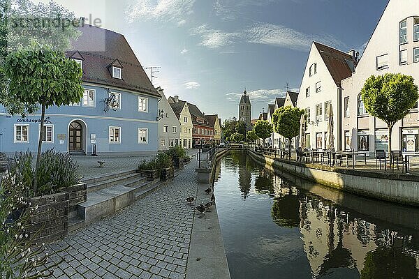 Stadtbach  behind it Our Lady's Church  Memmingen  Allgäu  Bavaria  Germany  Europe