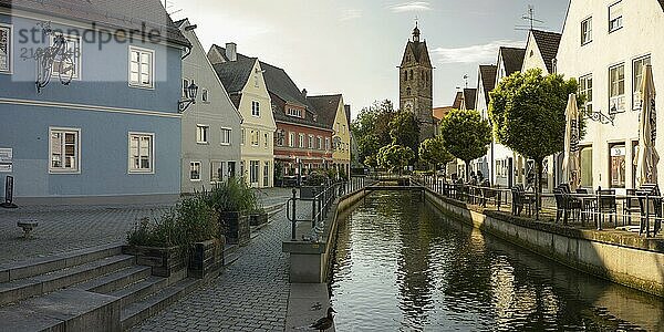 Stadtbach  behind it Our Lady's Church  Memmingen  Allgäu  Bavaria  Germany  Europe