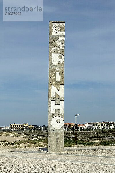 Stele on the seafront promenade at Espinho beach  Aveiro district  Porto metropolitan region  Portugal  Europe